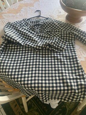 Eddie Bauer Navy and White Gingham Button-Up Shirt